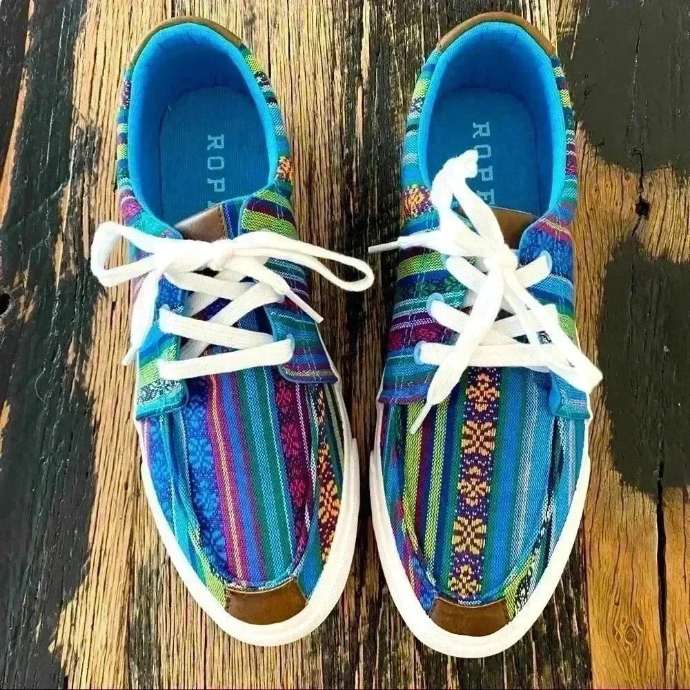 ROPER Aztec Print Southwestern Canvas Angel Fire Slip On Sneakers Size 8…